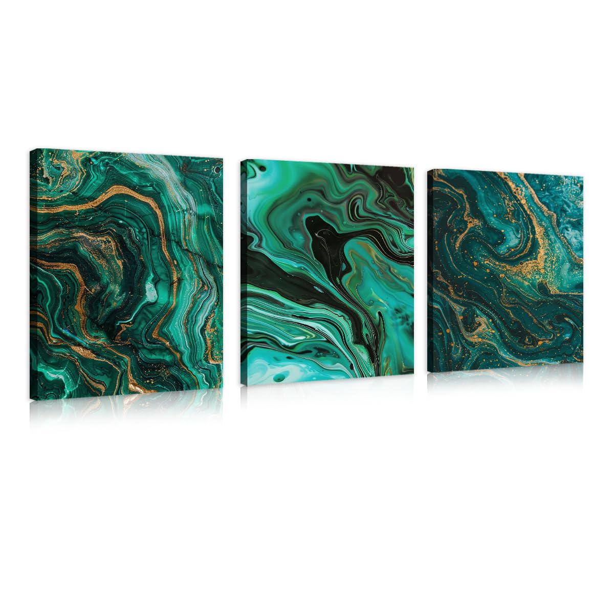 Verde esmeralda y oro arte mural abstracto decoración salón 40x60cmx3