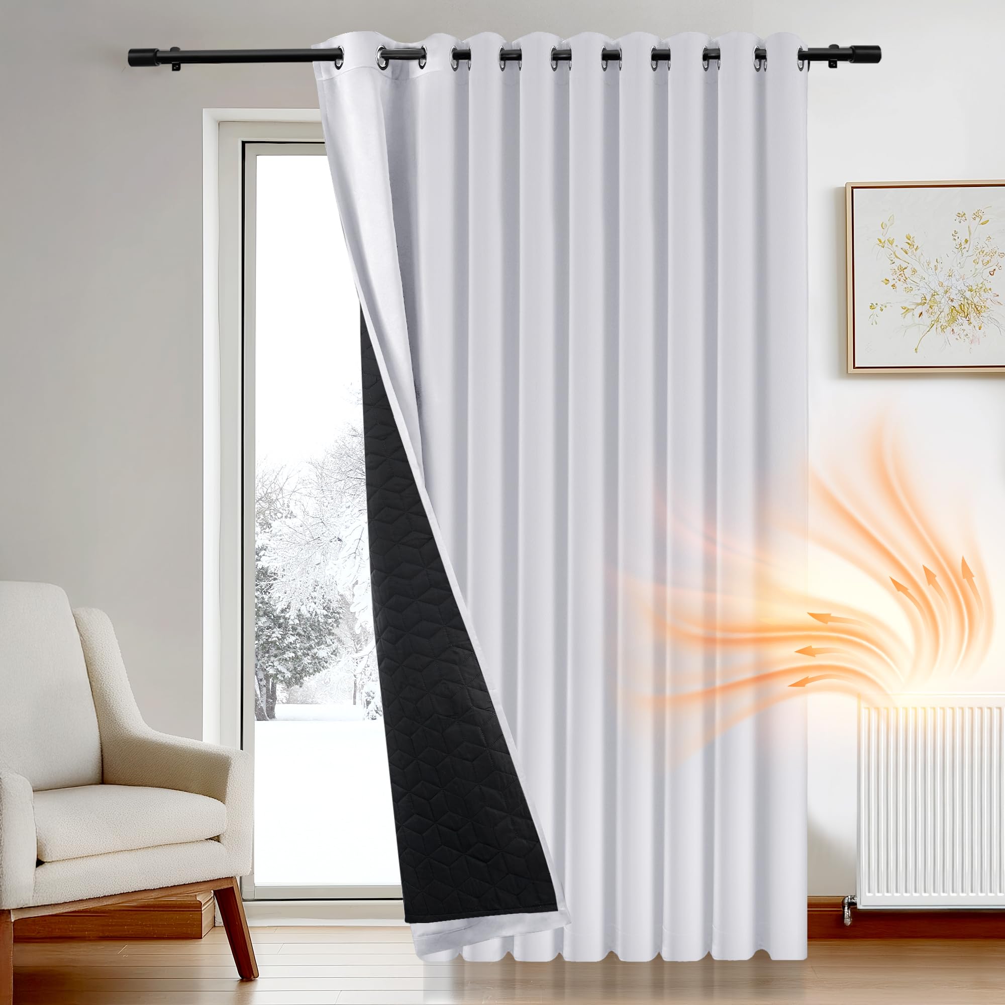 Deconovo Eyelet Curtain for Door, Windproof Blackout Curtain with Thick Microfiber Quilted Lining, 2 Layers Noise Reducing Curtain for Bedroom, 118 x 87 Inch,White — image 1