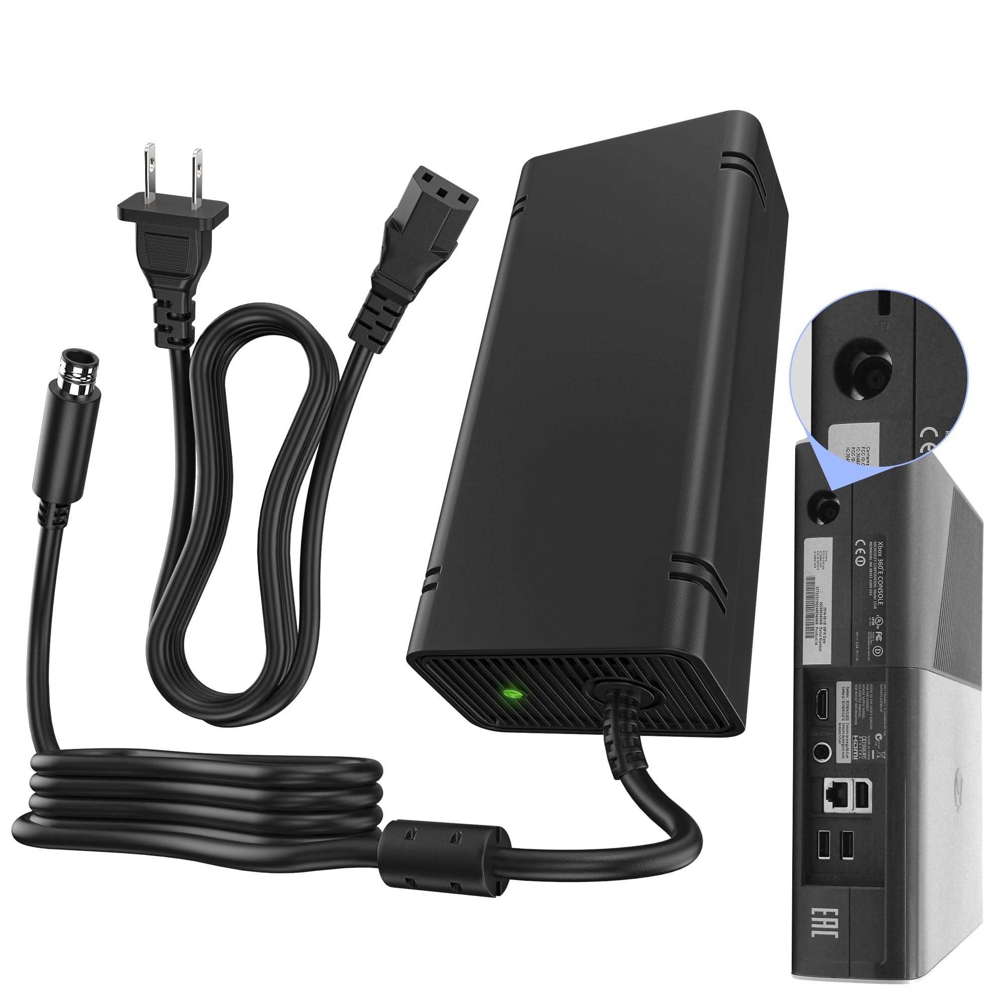AC Adapter for Xbox 360E Console,115W Power Supply Brick with Cord,Replacement Power Brick for Xbox 360E Console(Not Fit for Xbox360 Slim/Xbox360 Console)