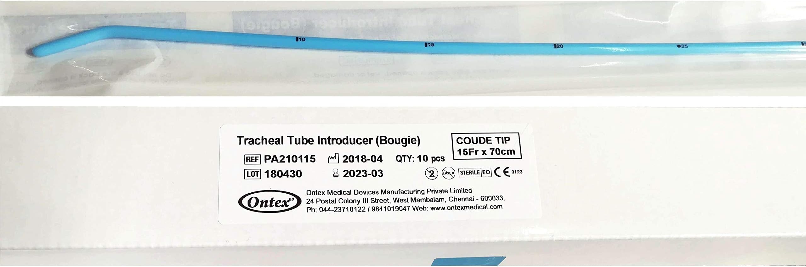 Bougie for Intubation - ONTEX Adult Endotracheal Tube Introducer - Box of Ten Pieces