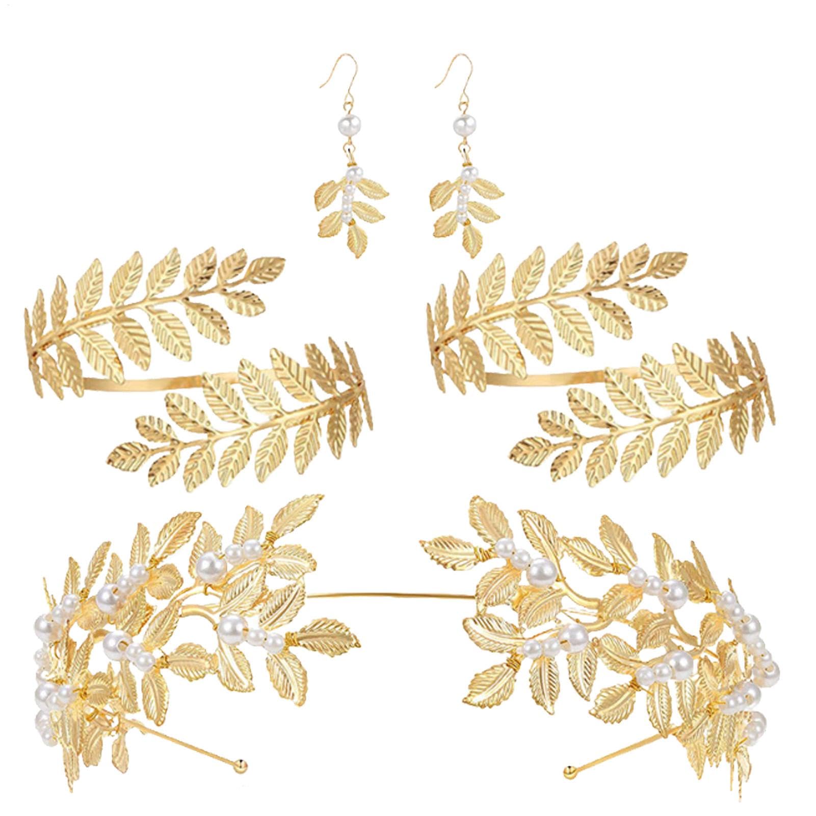 Whnbuij Conjunto de Joyas de Oro - Elegante Conjunto de Disfraz de Diosa, Vestimenta Mitológica | Joyería de disfraz de diosa griega, tocado y cinturón, traje completo de diosa, accesorios de disfraces de fie