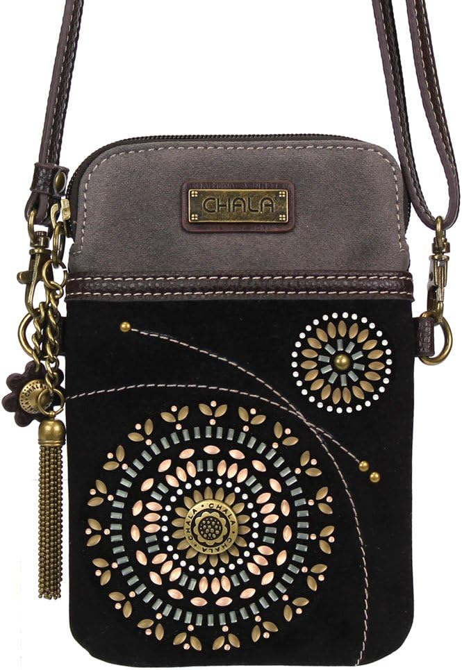 CHALA Crossbody Cell Phone Purse | Women's Wristlet Handbags with Adjustable Strap (Starburst - Black)