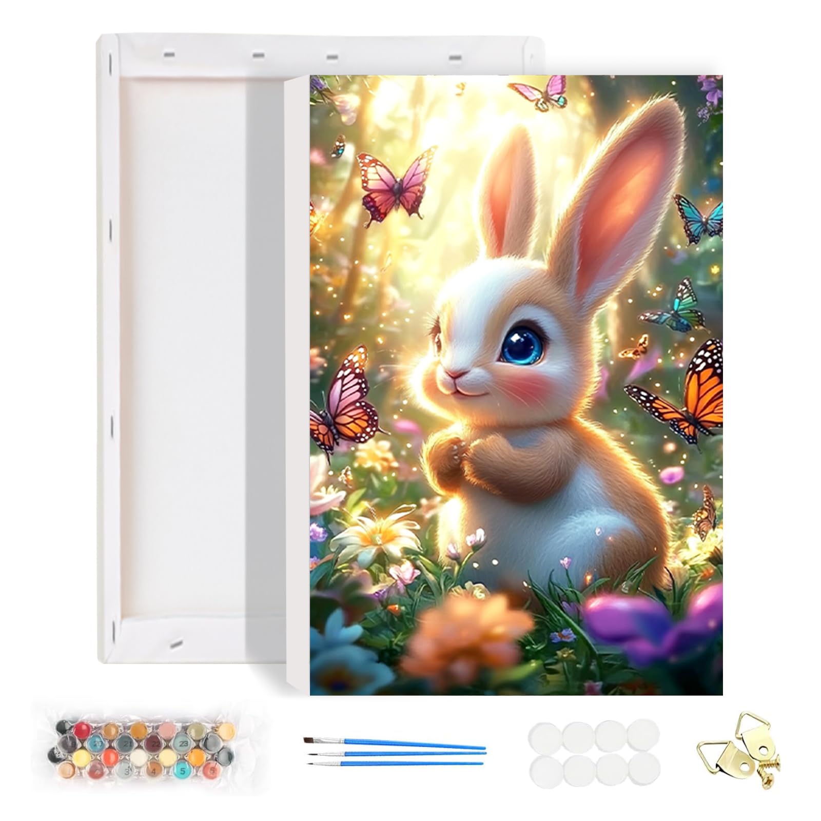 HEIBAGO Paint by Numbers with Frame Easter Bunny, Flower Paint by Numbers Kits for Adult, Landscape Framed Paint by Numbers Canvas Arts and Crafts Kit Acrylic Pigment for Home Wall Decor 20x30cm — image 1