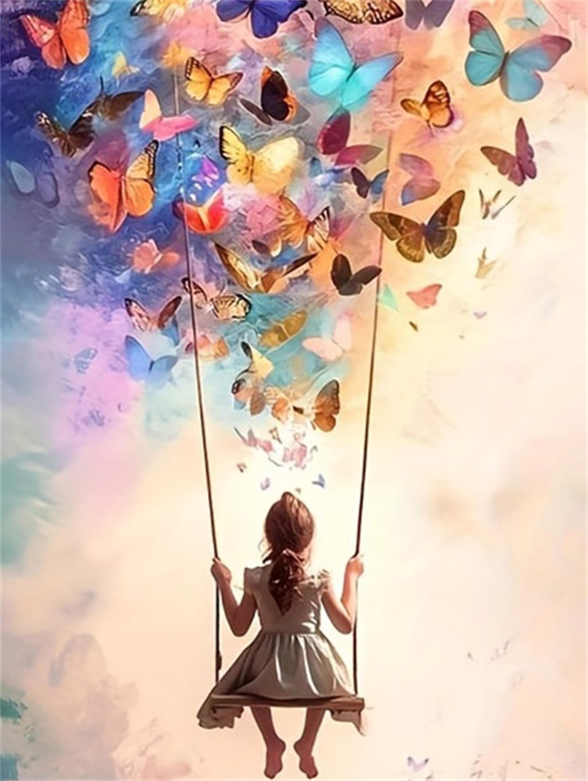 Formeyart Girl Paint by Numbers Kits for Adults,Butterfly DIY Painting Kit on Canvas,Swing Color by Numbers,Large Adult Paint by Number for Wall Decor and Gifts