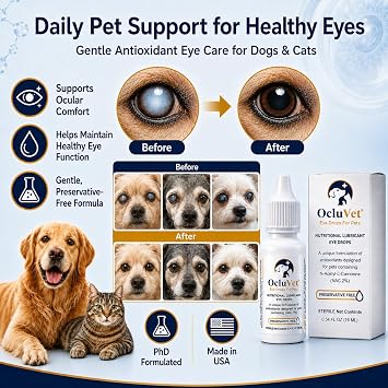 OcluVet Eye Drops for Pets, Antioxidant Eye Care Formula, 16 mL | Made in USA pet eye drops with 2% N-Acetyl-L-Carnosine, developed by a PhD Scientist for dogs, cats, horses and birds