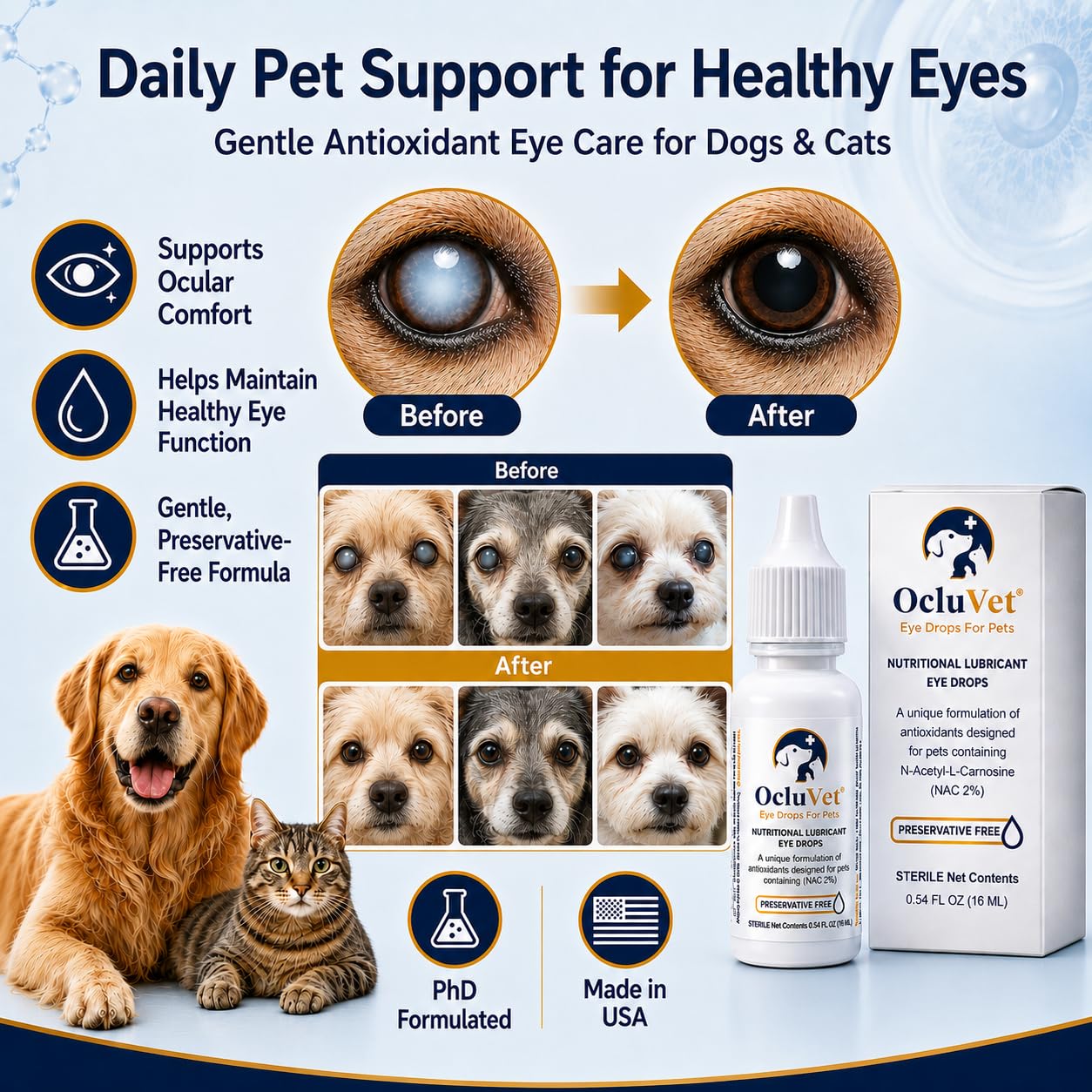 OcluVet Eye Drops for Pets, Antioxidant Eye Care Formula, 16 mL