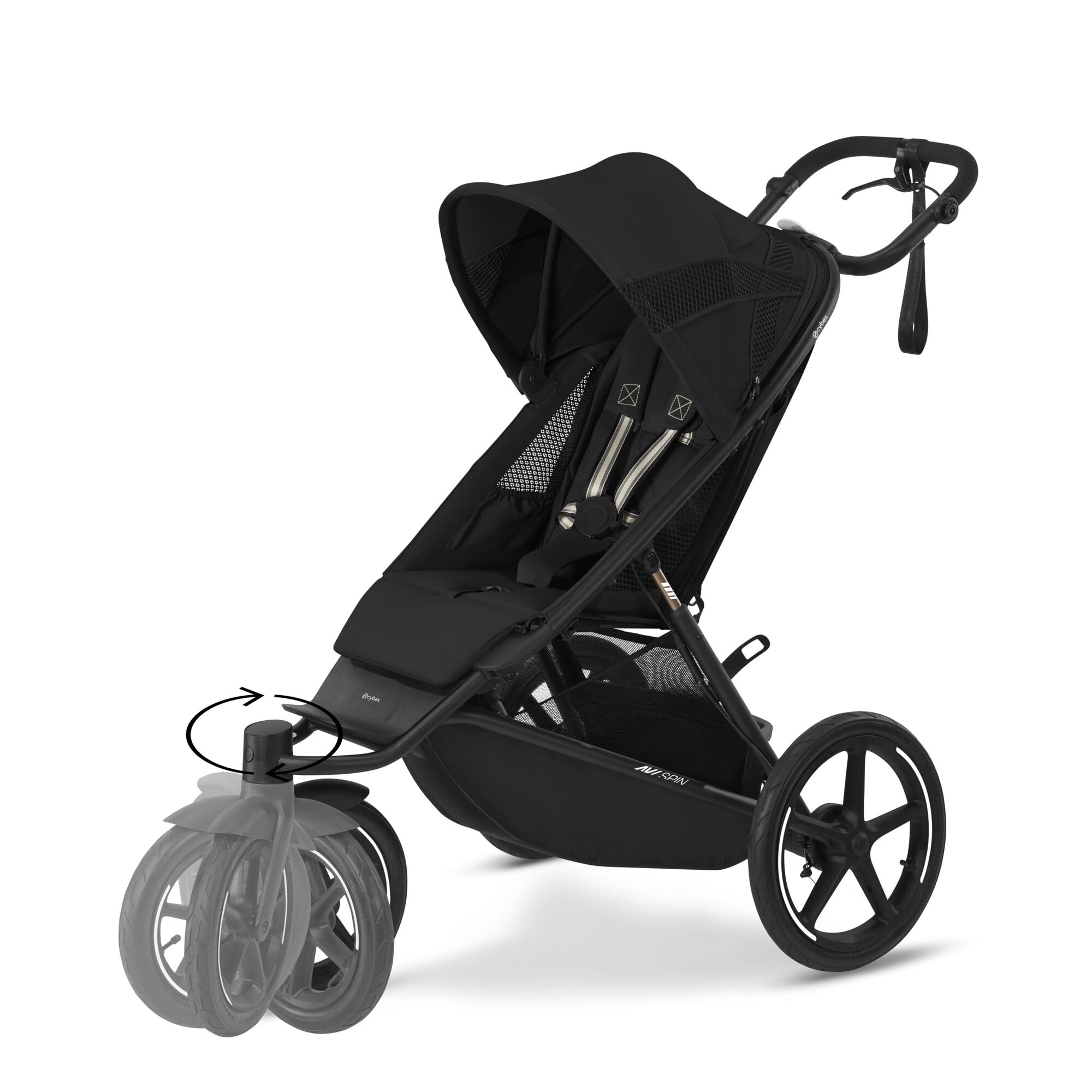 CYBEX Gold AVI SPIN Kinderwagen, ab Geburt bis 4 Jahre, 111 cm, 22 kg, City-All-Terrain Moon Black