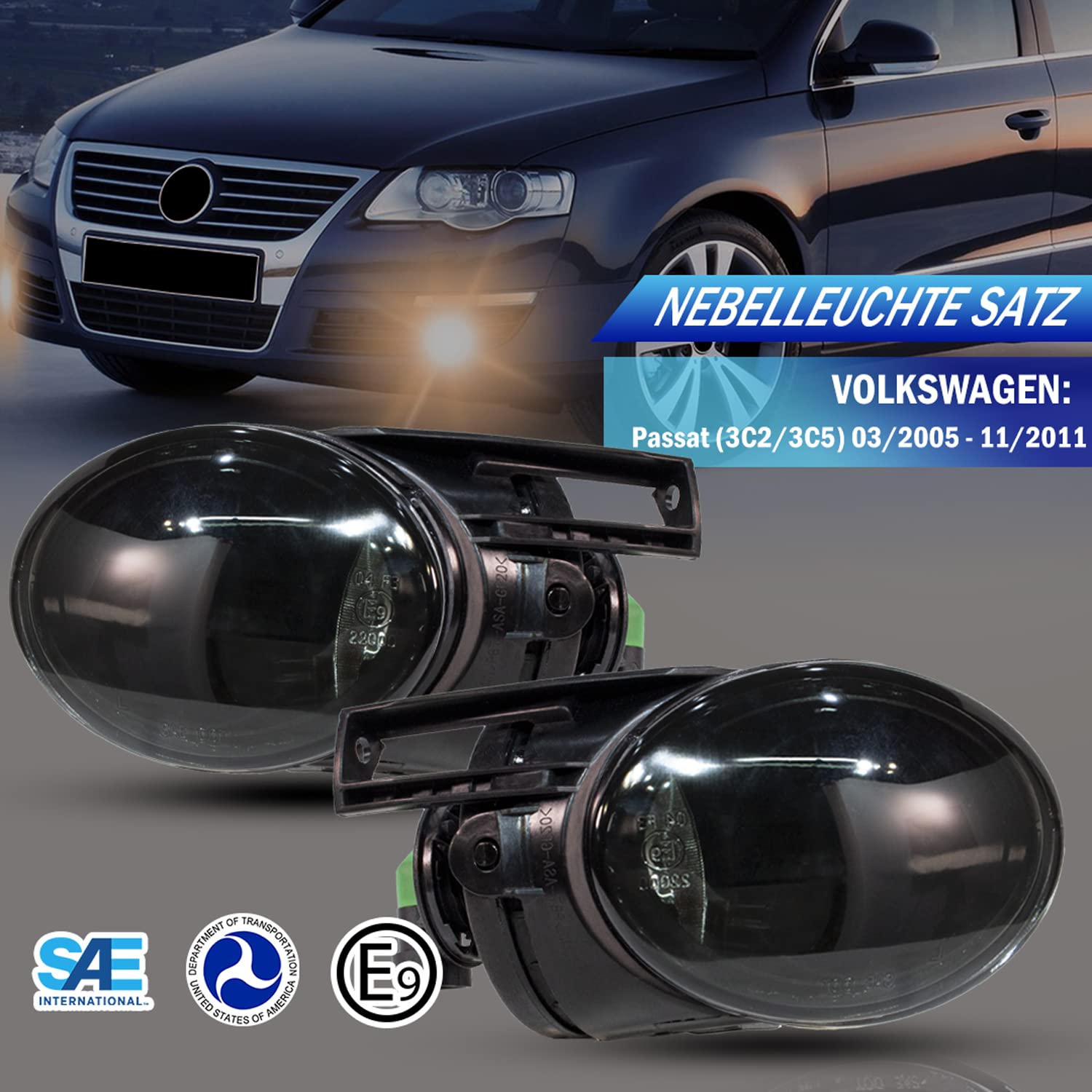 Nebelscheinwerfer für Volkswagen Passat (3C2 3C5)03/2005-11/2011 Ersatzteil für VW-Fahrzeuge Ein Paar (Fahrer- und Beifahrerseite) Nebelscheinwerfer Nebellinse HB4 51W grau R:3C0941700B L:3C0941699B