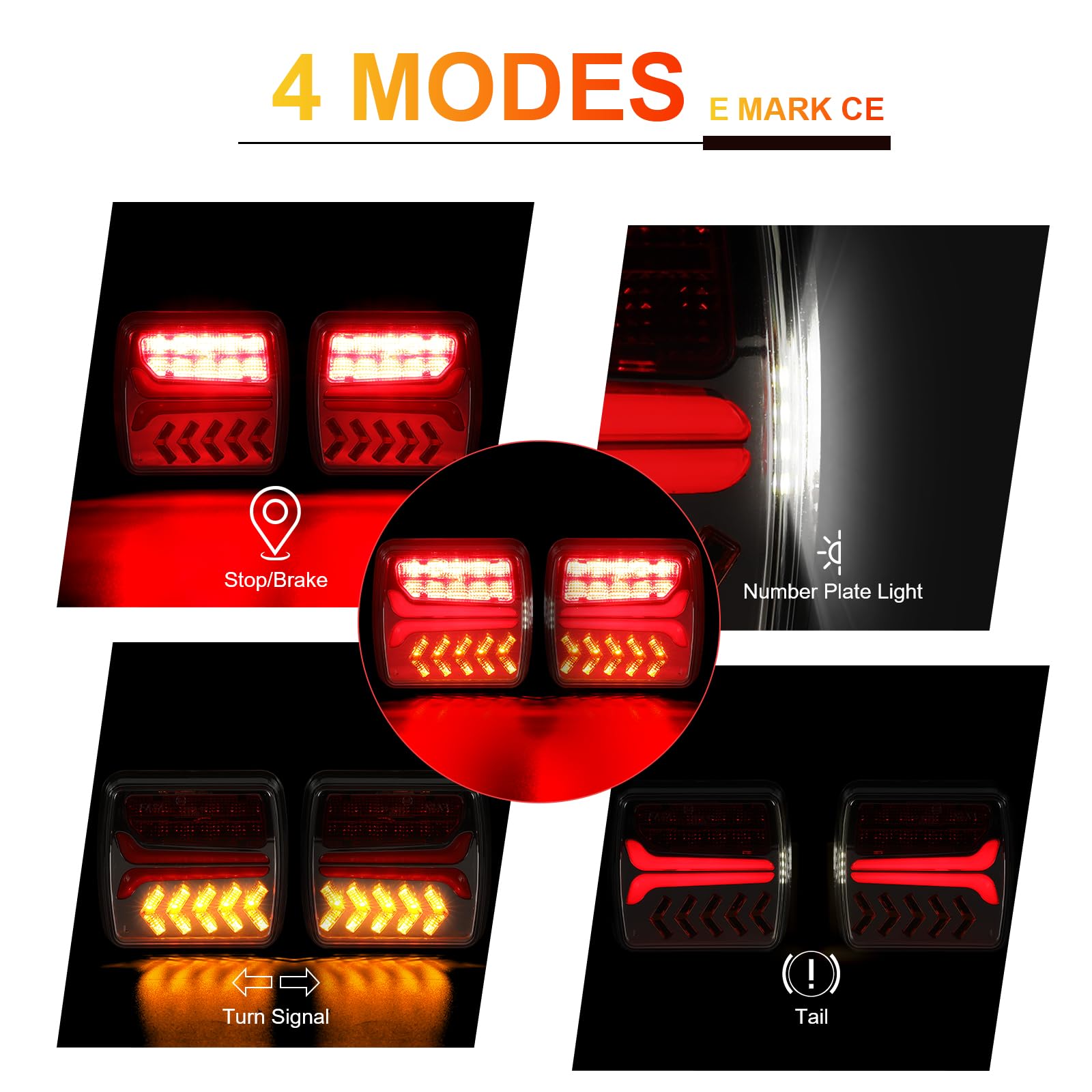Set Luci Posteriori a LED per Rimorchio, Luci Posteriori LED Magnetiche Wireless Impermeabili 12/24 V, Kit Illuminazione per Rimorchio per Camion, Roulotte O Camion, Omologato ECE EMV