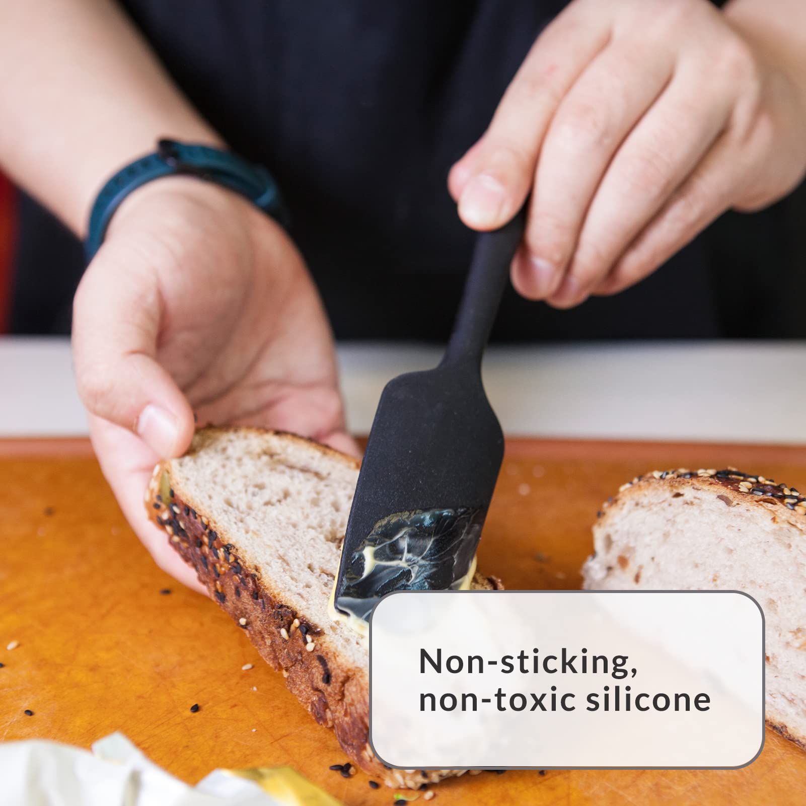 Elihome Chef Series - Juego de espátulas de silicona de 3 piezas, resistentes al calor, antiadherentes, espátulas para cocinar, hornear, mezclar, sin BPA y silicona certificada LFGB (negro)