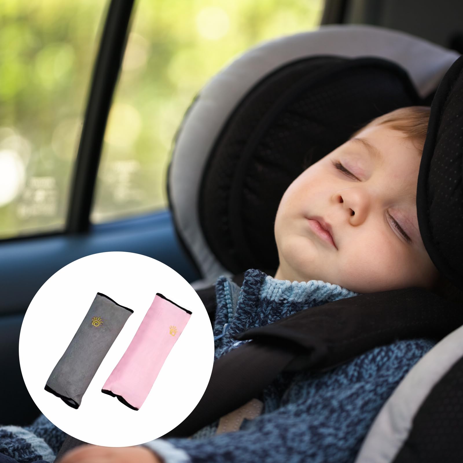 2 protezioni per cinture per bambini, imbottiture per cinture per auto, rimovibili, adatte per l'uso durante le uscite e i viaggi e durante il sonno dei bambini (rosa + grigio)