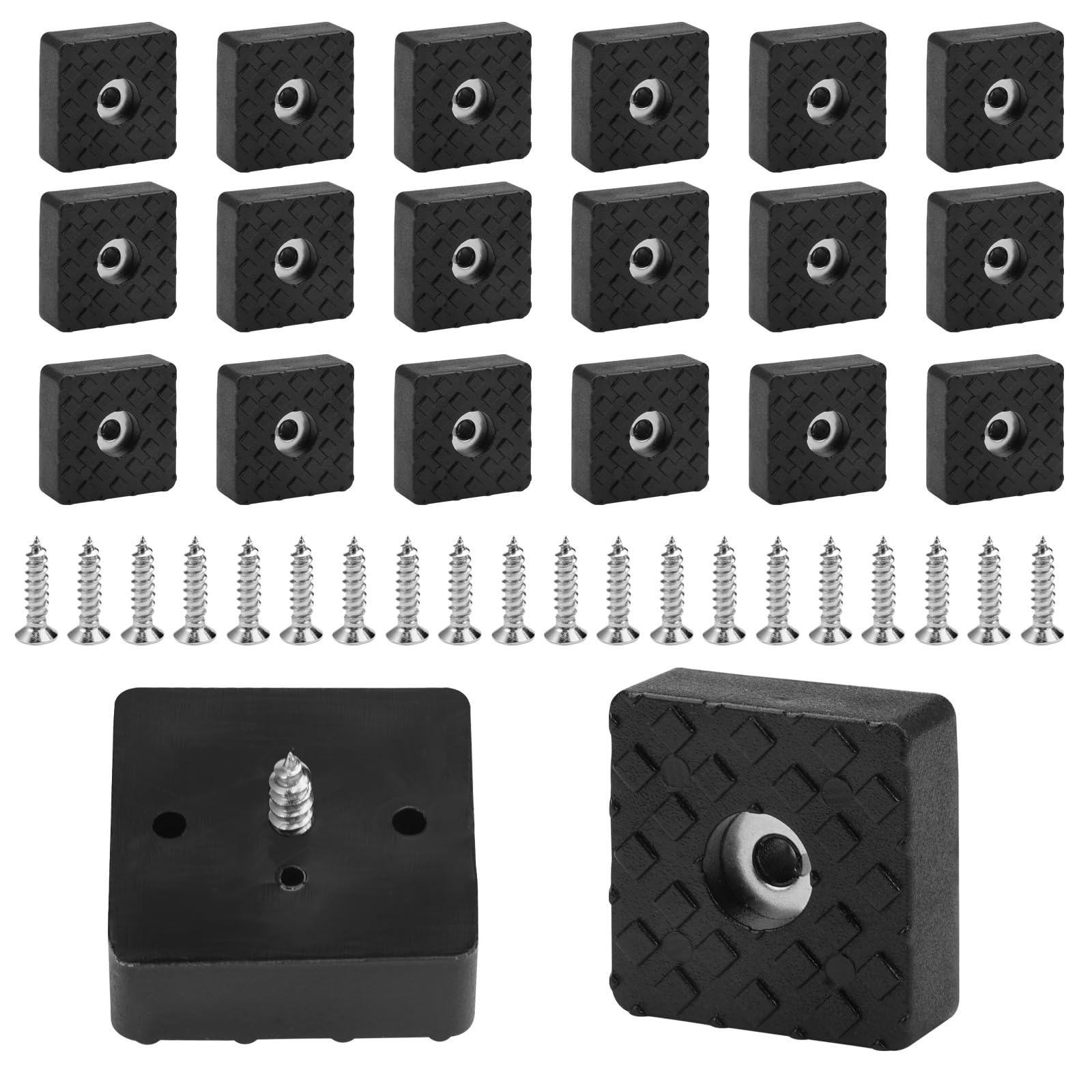 20 Piezas Atornillables Patas de Goma 30x30x10 mm, Protector Patas Sillas Cuadradas, Protector Suelo Goma Negra Cuadrada con Tornillos, Tacos de Goma Cuadrada para Sillas, Mesas, Suelo