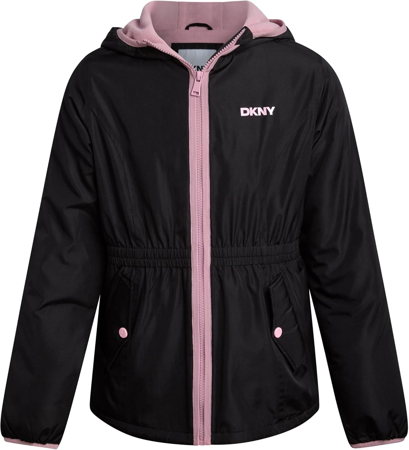 DKNY Girls Fleece Jacket - Lightweight Polar Fleece Lined Fall Jackets Weather Resistant Zip Up Hooded Outerwear Kids Coats