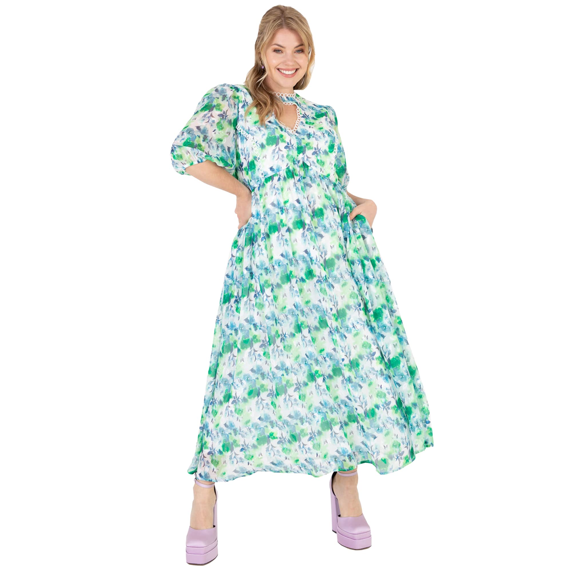 Lovedrobe Summer Dresses for Women Ladies Midi Sun Dress Faux Wrap Blue Flowers Size 26