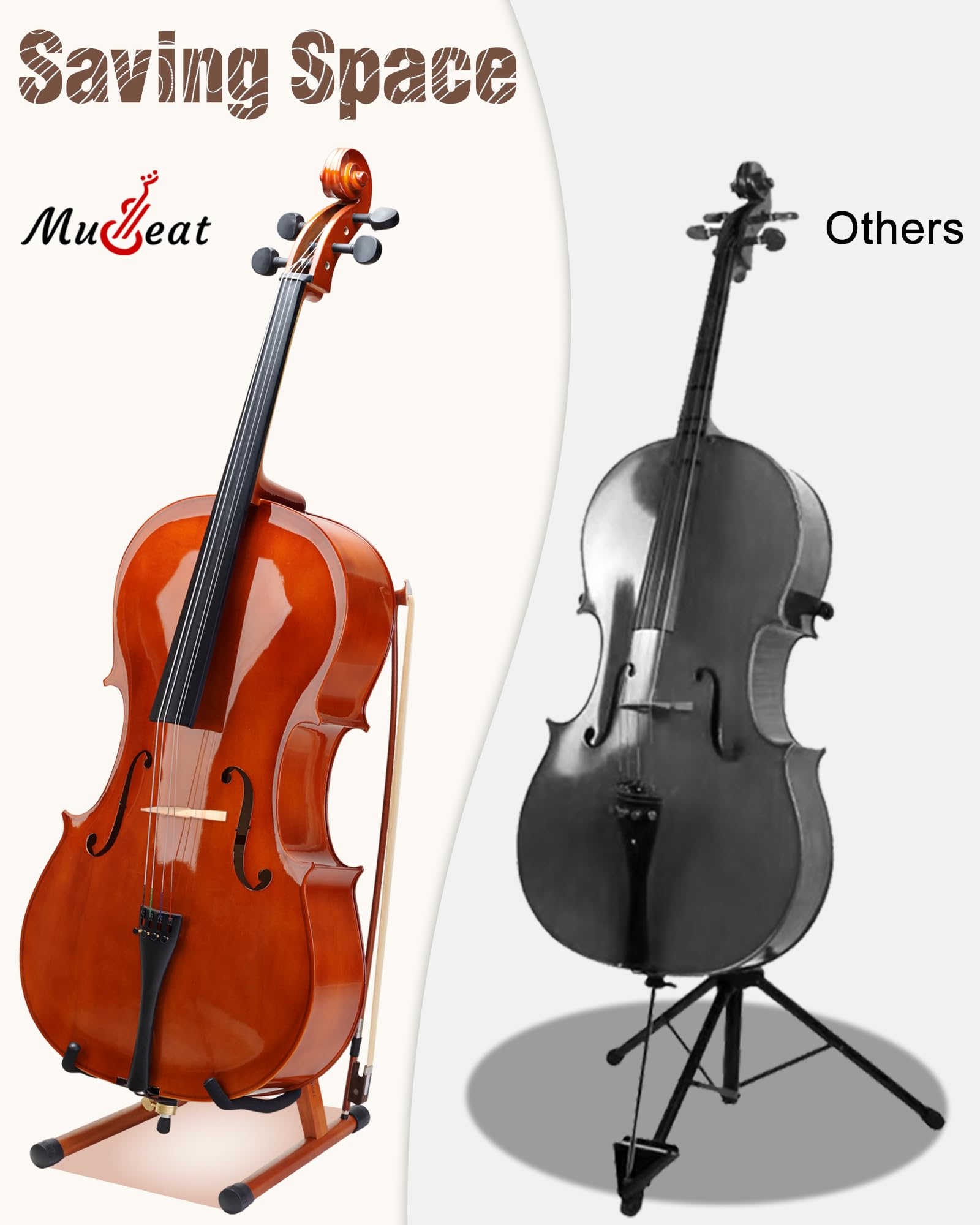 Soporte para violonchelo con marco en A con espuma acolchada, soporte de madera hecho a mano con agujero para arco para exhibición de violonchelo, soporte de madera de caoba para violonchelo