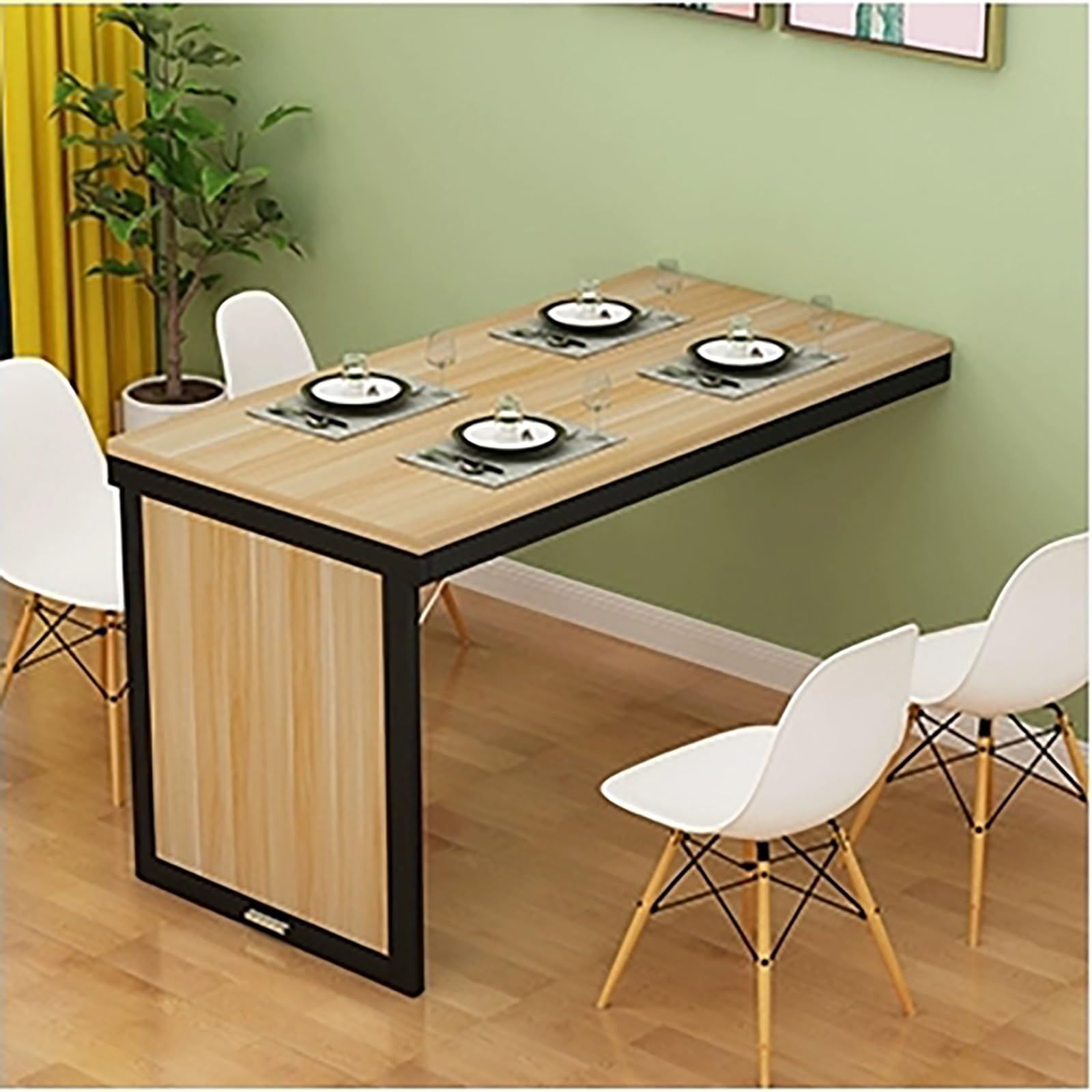WQPMNYG Wall Mounted Folding Dining Table Invisible Bar Table with Foldable Support Pole for Dining Room Kitchen Bedroom Walnut+B Space Saving Solution for Small Spaces