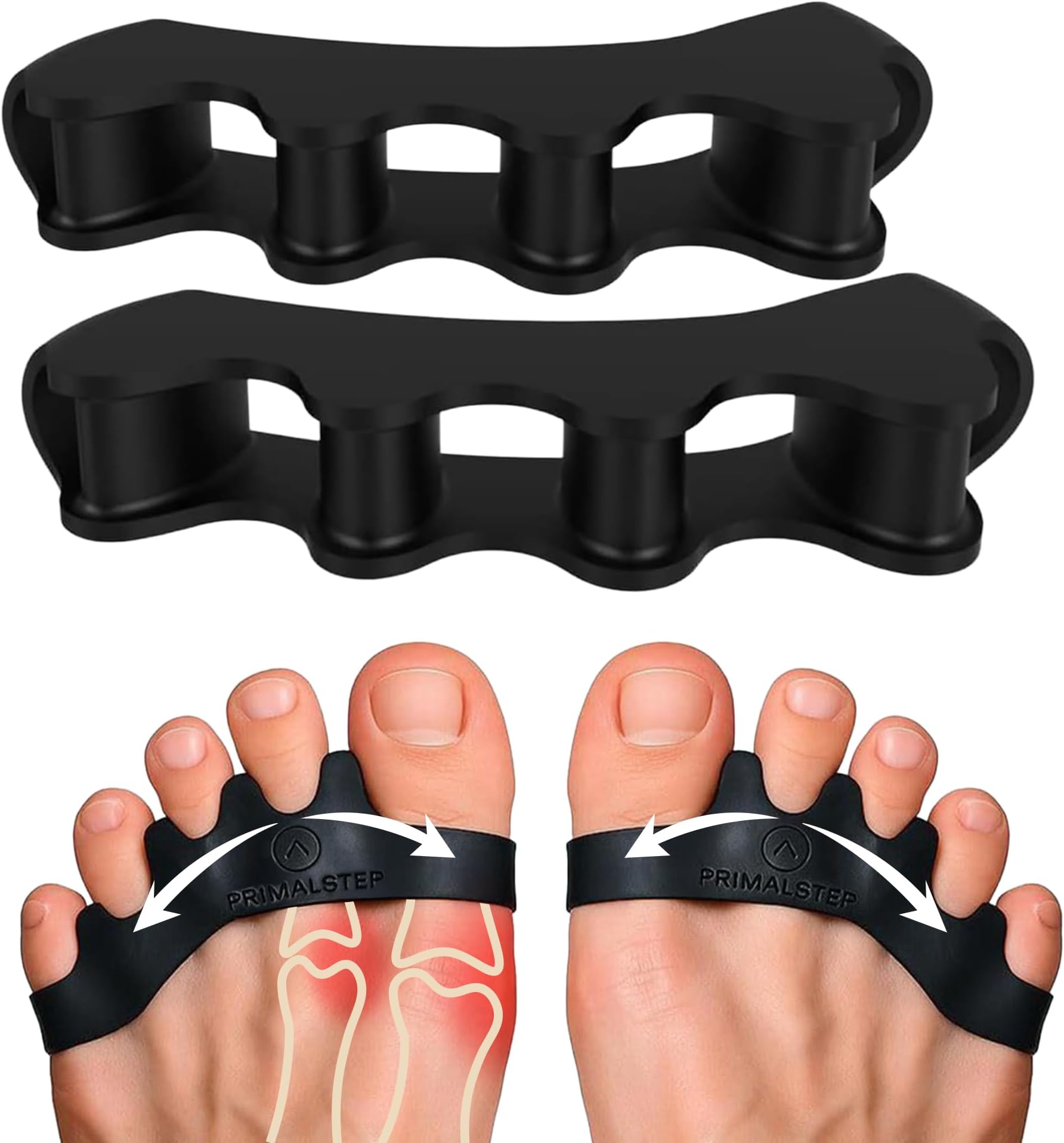 PrimalStep Toe Separators, Spreaders, Spacers, Straightener to Correct Toes for Men and Women, Bunion Corrector, Plantar Fasciitis and Athletic Mobility, S/M