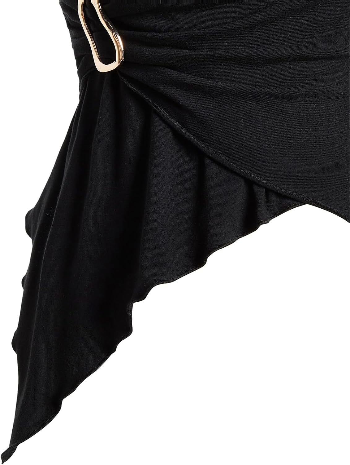 Verdusa Women's Going Out Tops Y2k Buckle Halter Top Ruched Asymmetrical Sleeveless Tops - Image 6