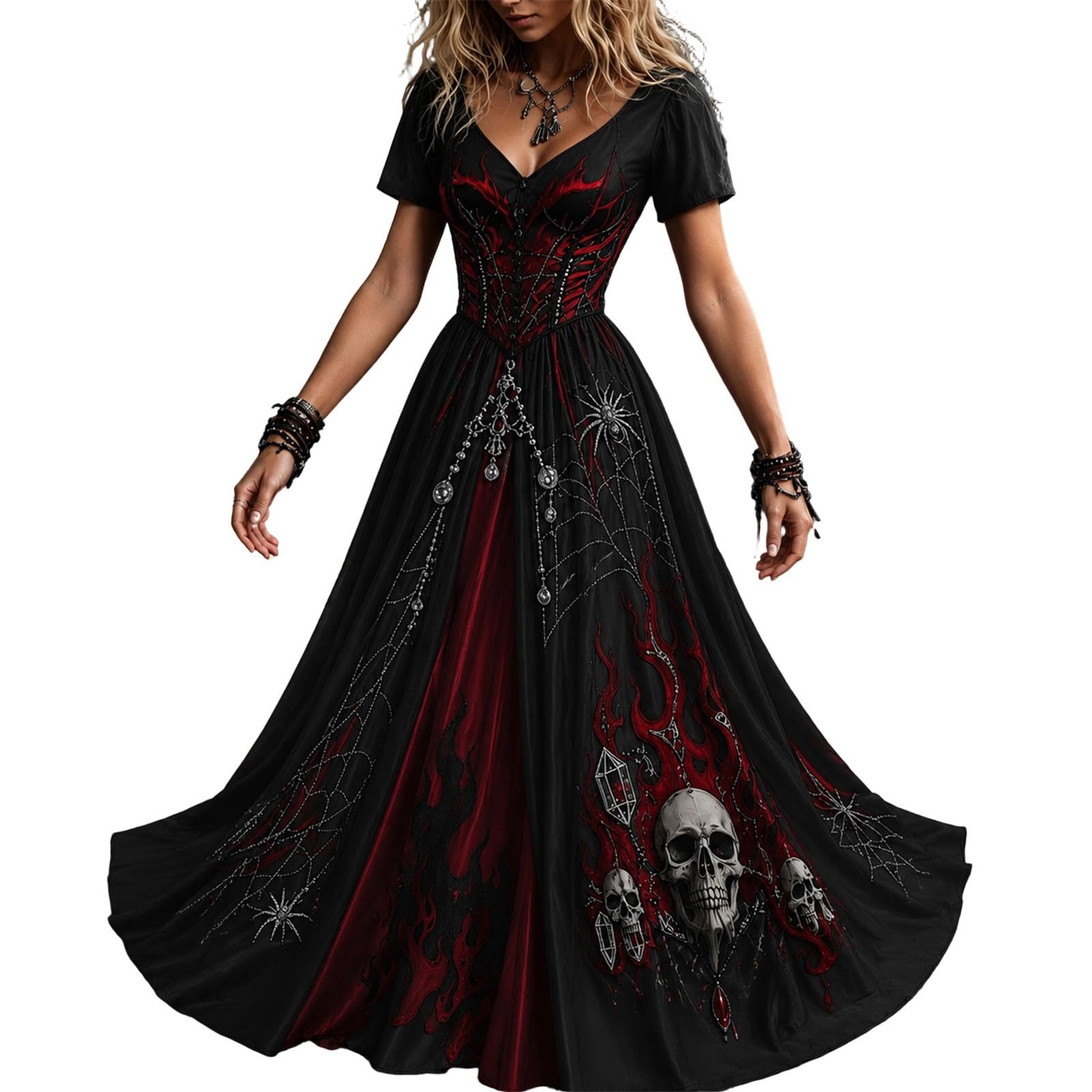 Halloween Costumes for Women UK, Ladies Gothic Skeleton Spider Web Dresses
