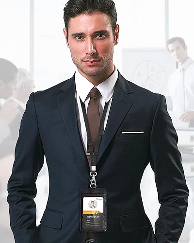 Miniatura 121 de Teskyer - Soporte para tarjetas de identificación con cordón, soporte de cuero para tarjetas de identificación, portatarjetas con cordón, vertical