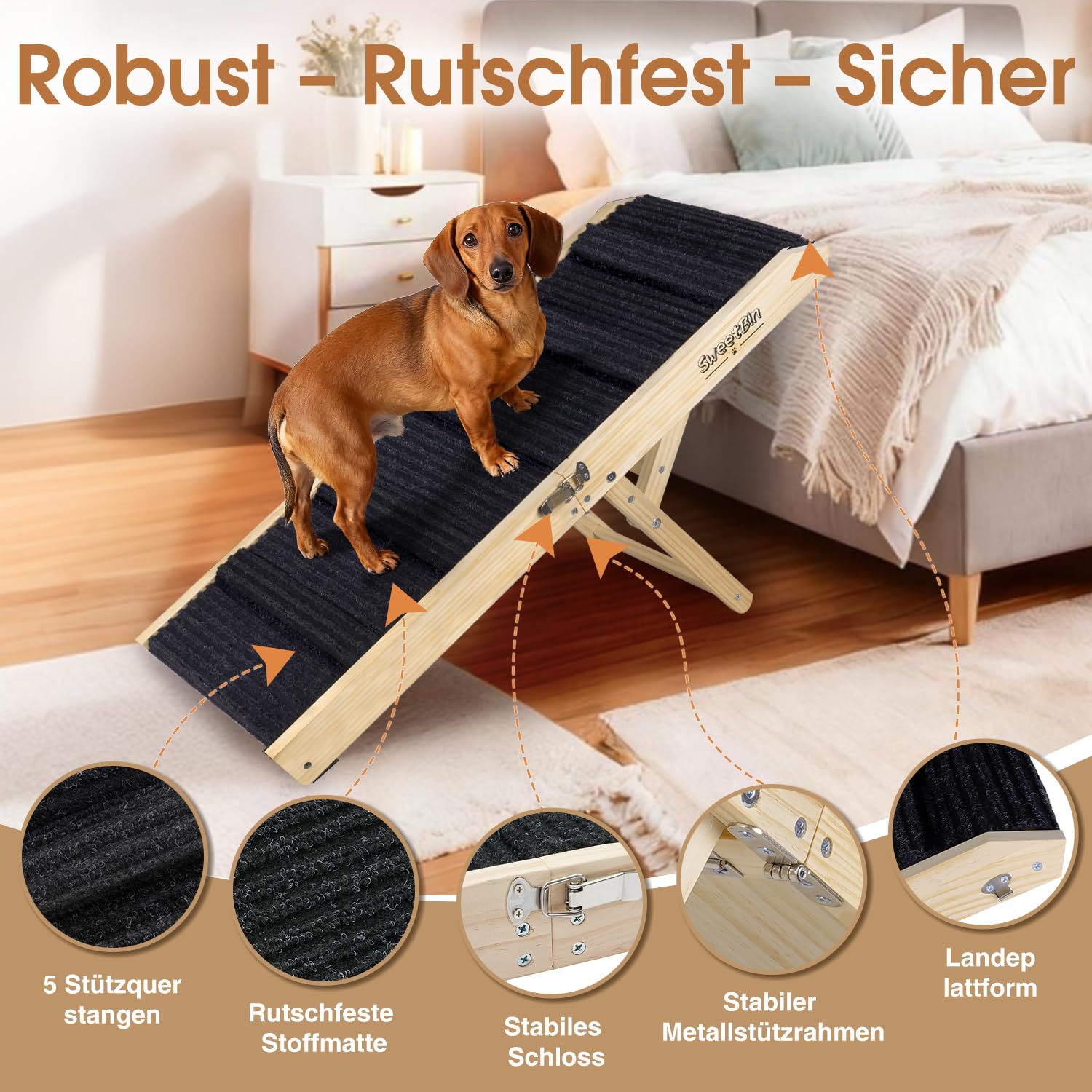 Rampe pour chien améliorée 2026 pour canapé, rampe pliable pour petit chien, 4 hauteurs réglables de 30,5 à 50,8 cm, escalier portable pour animaux de compagnie avec coussinet antidérapant, rampes