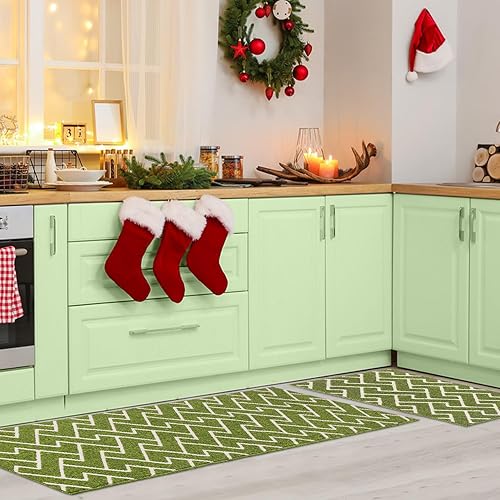 Miniatura 19 de hicorfe Juego de alfombras y tapetes de cocina, alfombra antideslizante de polipropileno súper absorbente, tapete suave y cómodo, lavable para Negro