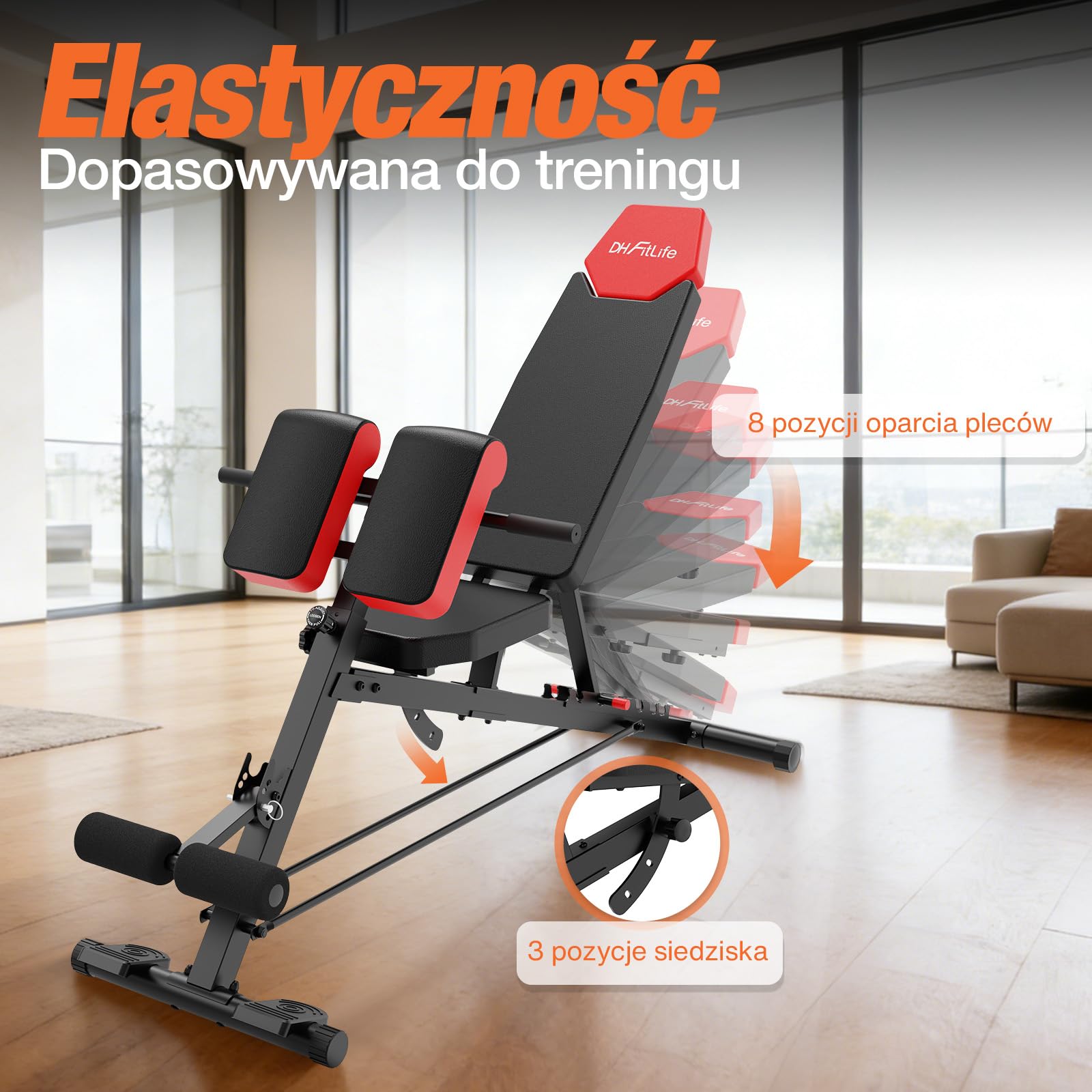 DH FitLife 2026 Ławka Treningowa Regulowana 6-w-1 z Hyperextension do Pleców do 350 kg | Wielofunkcyjna Ławka do Ćwiczeń do Domowej Siłowni | Ławka Skośna do Bench Press i Treningu Całego Ciała