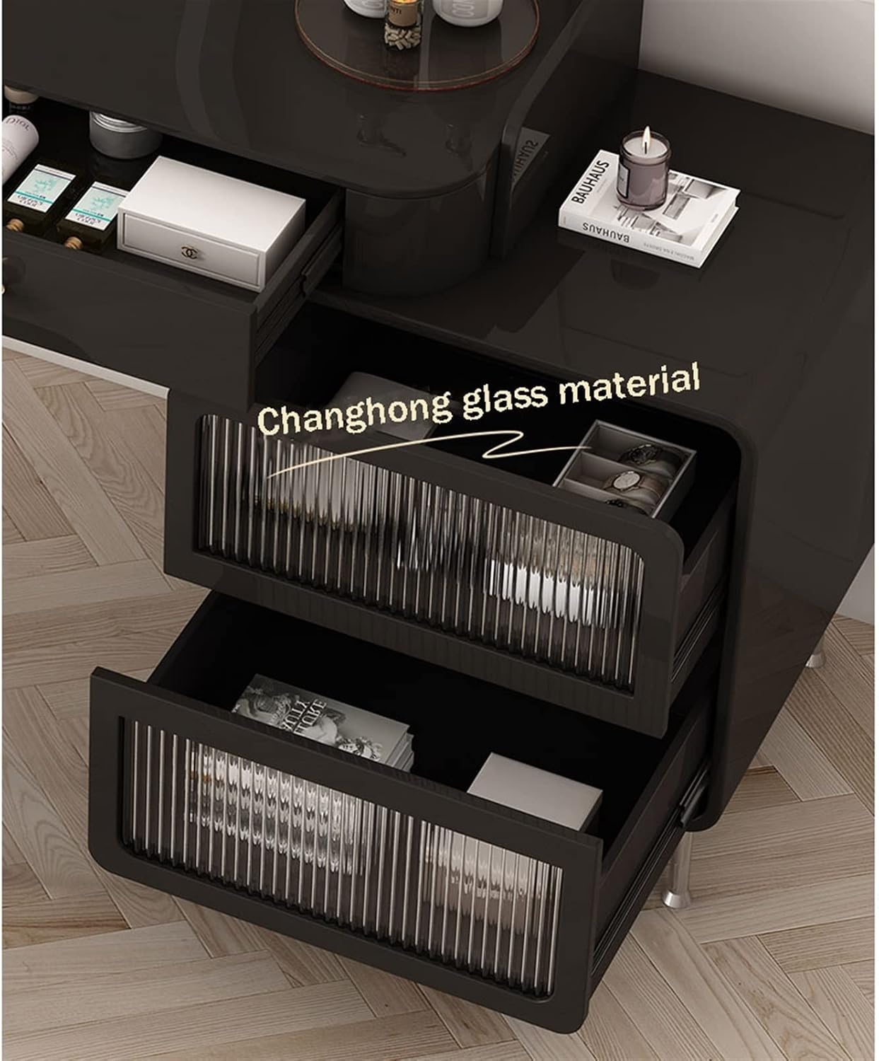 Vanity Dressing Table Set Luxury Makeup Bench with 3 Colors Led Hd Mirror,Comfortable Stool Drawers Cabinet,Modern Simple Style,for Girl's Gift (Size : 100cm) ()