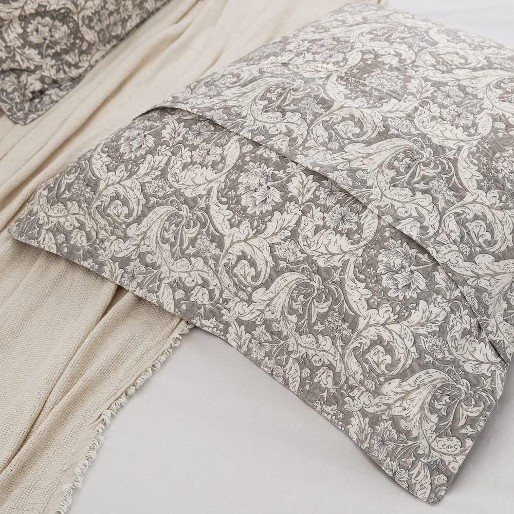 DAUAOTO Cotton Euro Shams Square Pillow Cushion Cover 2 Pieces Set 26"x26" Pillowcases Gray Paisley Floral Pattern