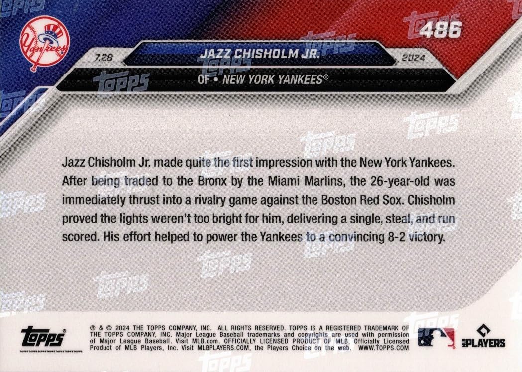 2024 Topps Now #486 Jazz Chisholm Jr. Baseball Card Yankees - Only 1,310 made!