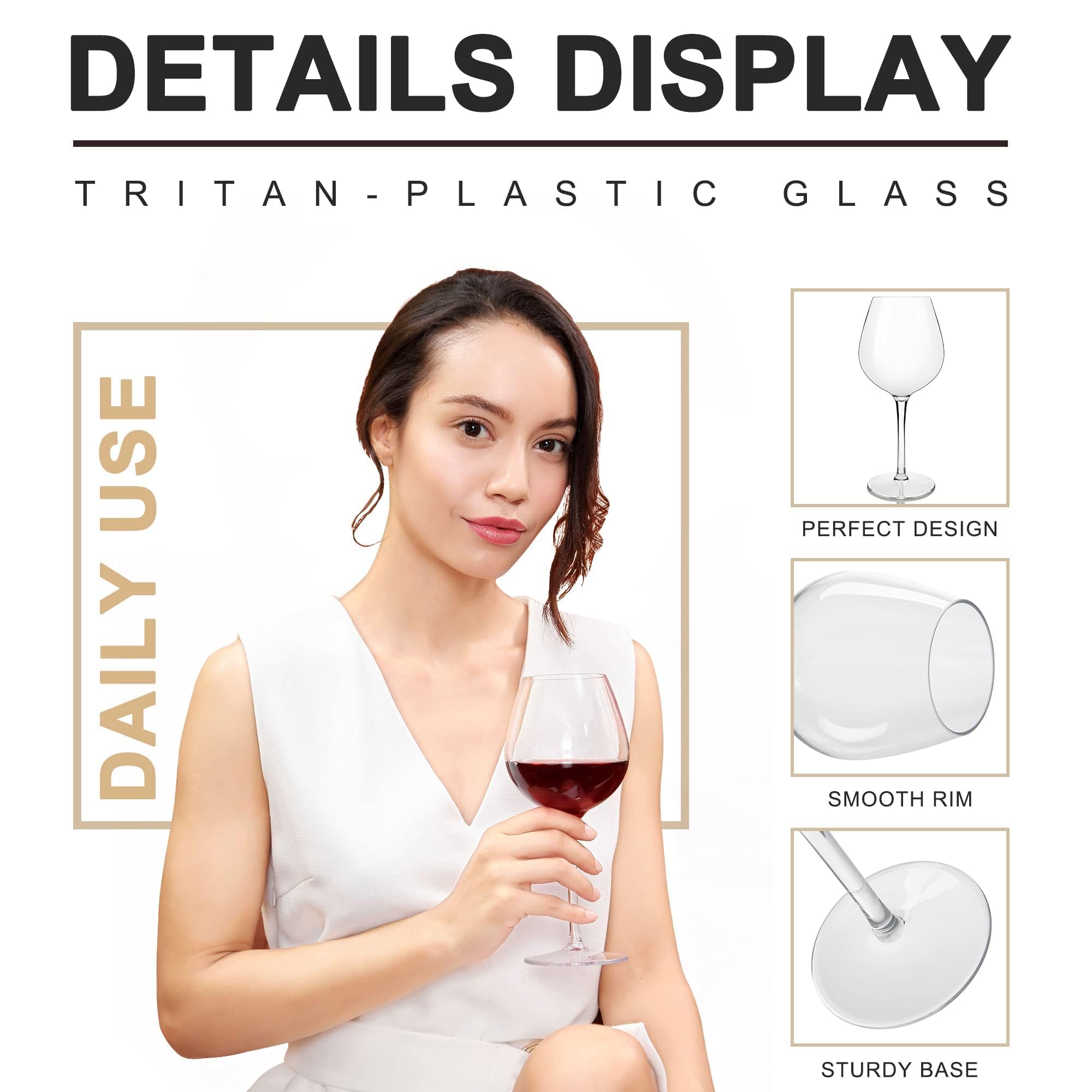 Copas de Vino Flotantes para Piscina Copas de Vino para Piscina de Plástico Tritan Irrompible Con Tallo - Juego de 8 480ml - Apto para Lavavajillas