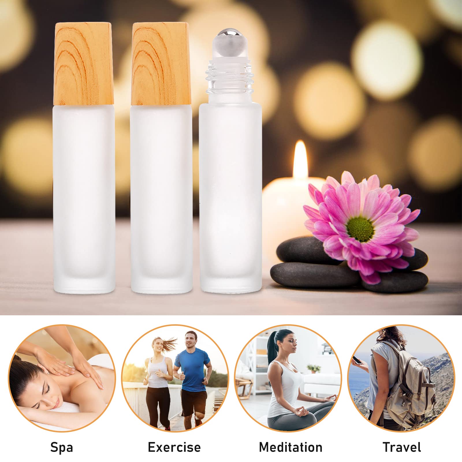 Roll On Aceites Esenciales 10ml, 12 Piezas Rellenables, Botes de Cristal Con Rodillo de Acero Inoxidable Para Aceites Esenciales y Perfumes