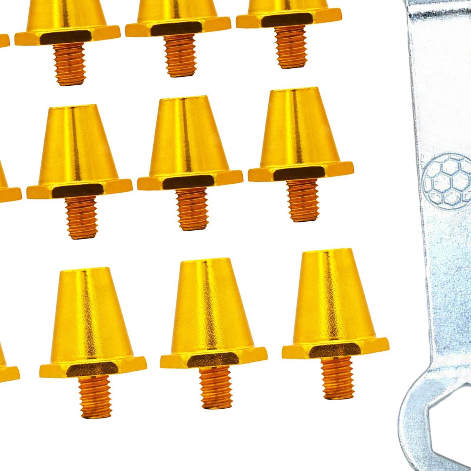 12 Pezzi Tacchetti Calcio Punte Ricambio Scarpe Calcio M5 Accessori Antiscivolo in Alluminio Conici Sostituzione Scarpe Rugby Adatti per Partite, 13mm15mm, Oro con chiave inglese