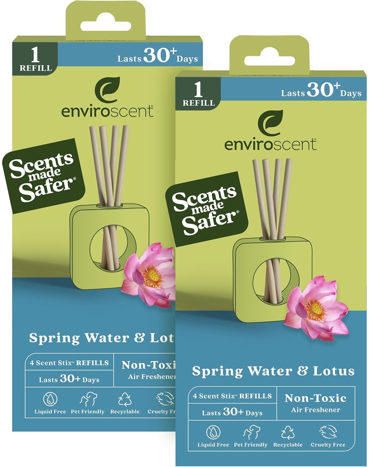 EnviroscentNon-Toxic Air Freshener for Home (Spring Water & Lotus) Essential Oil Diffuser | Air Freshener & Room Freshener | Home Fragrance Last Over 30 Days | 8 Scent Stix Refills