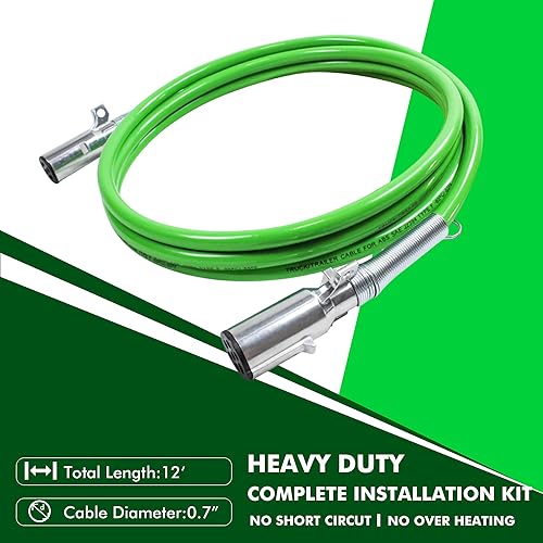 Miniatura 2 de Vitonsbay Conjunto de cable resistente, cable de alimentación eléctrica de remolque ABS de 7 vías de 12 pies  recto  cable verde  enchufes de zinc