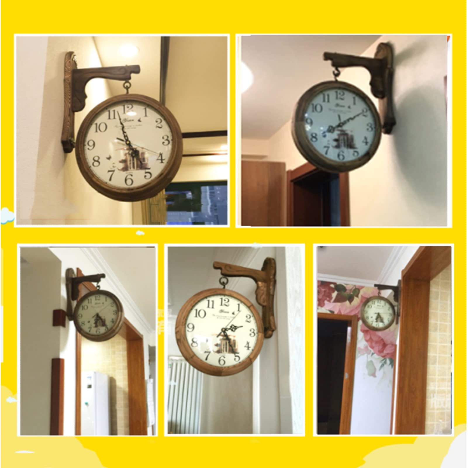 Amazon.co.jp: 掛け時計、インテリア装飾壁掛け時計、木製両面