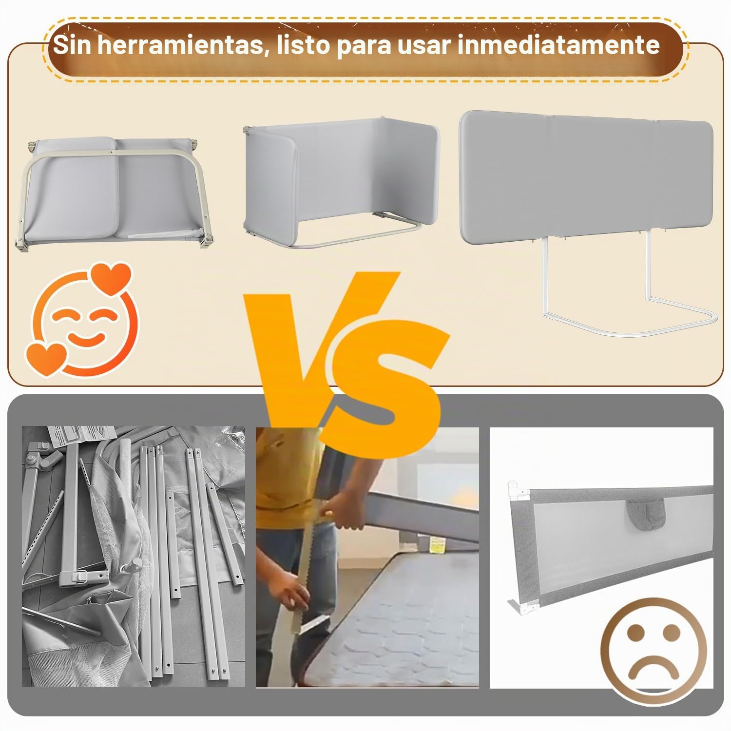 120CM Barrera de cama para Boxspring Plegable, protección contra caídas para cama infantil, barandilla de cama ajustable en altura, rápida instalación, barrera de cama para cuna infantil