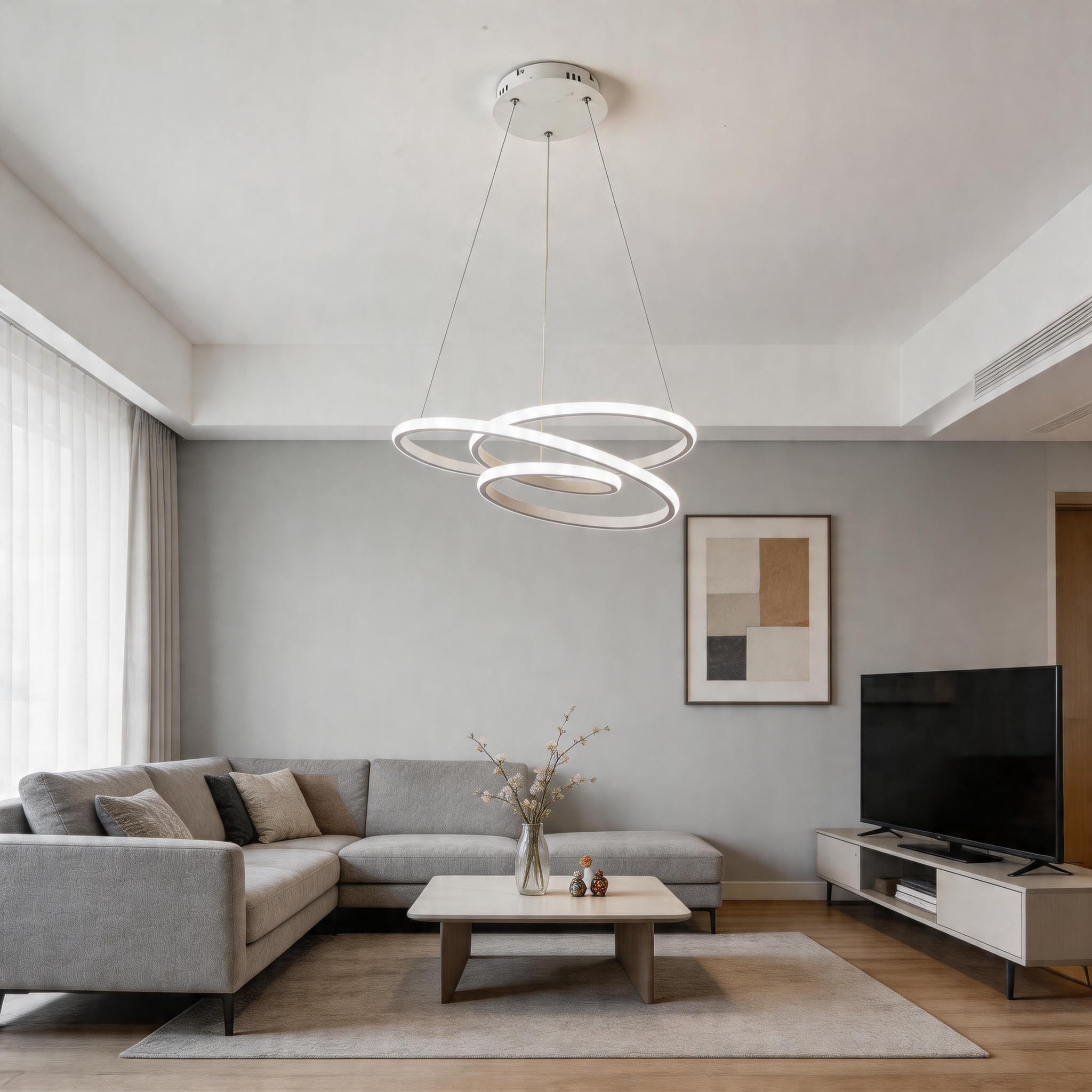Lampada a Sospensione a LED, Lampadario Circolare da Ristorante, Lampada da Soffitto dal Design Irregolare Minimalista per Camera da Letto, Soggiorno - Luce Bianca da 68 Watt