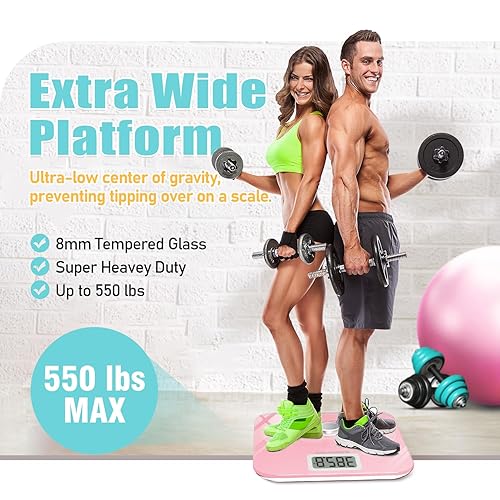 Miniatura 4 de Báscula de baño de gran tamaño para peso corporal de hasta 550 libras, sin batería, báscula digital extra ancha Healcan Barbie Pink
