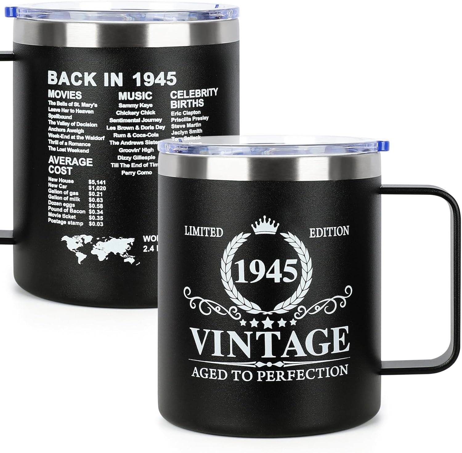 80th Birthday Gifts for Men Women - 1945 80th Birthday Gifts for Him Her - 80 Year Old Birthday Decorations Gift for Men Women Turning 80 Gift Cup - 12oz Vintage Mug