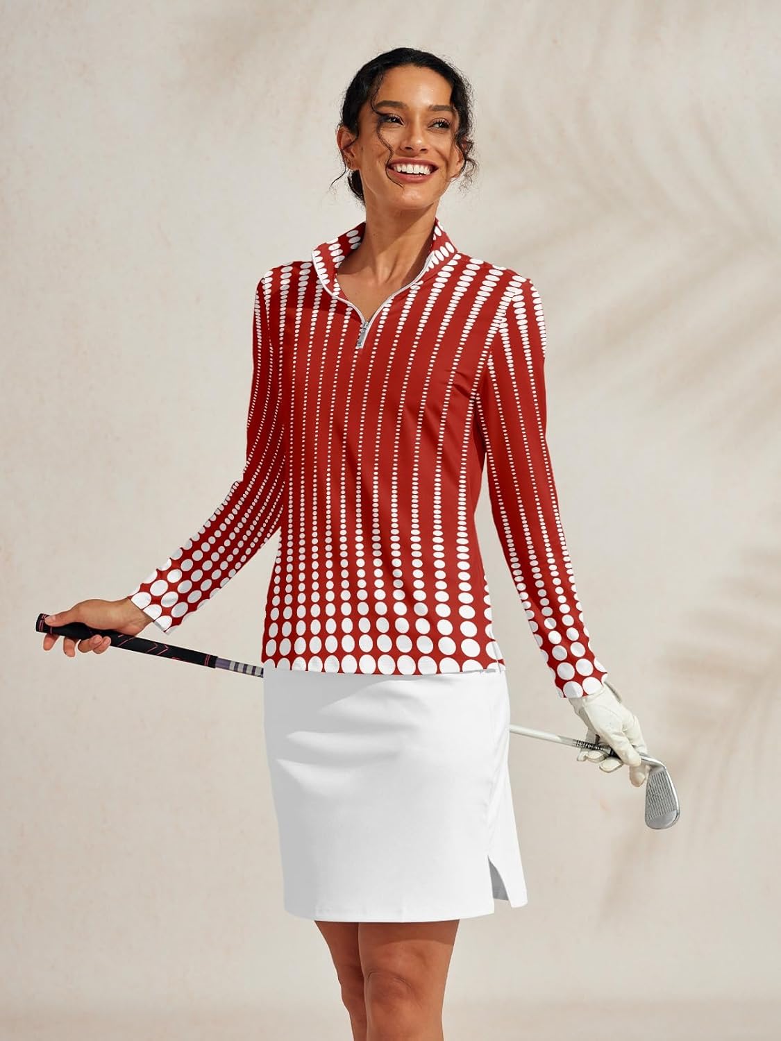 ACEGOLFS Golf Polo Shirts for Women Summer Long Sleeve Quarter Zip Printed Pullover Shirt UPF 50+ Ladies Athletic Workout Top