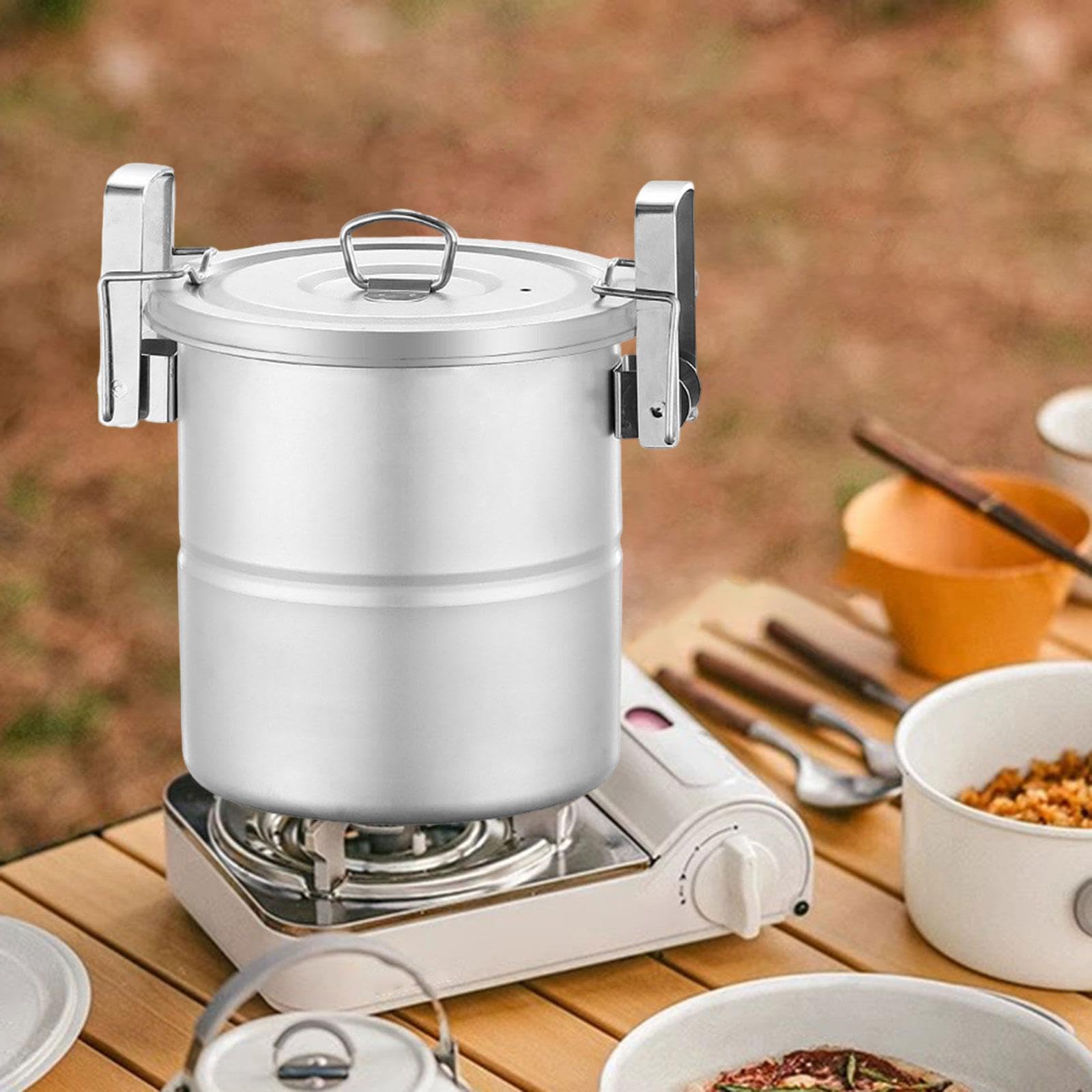 Camping Cocina Portátil Olla Antiadherente Multifuncional en Acero Inoxidable con Vaporera para Cocinar Adecuada para Mochilero Senderismo Pesca Picni