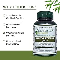 Vista 5 de Green Organic Supplements N-acetil cisteína (NAC), 90 VCaps, alta absorción, sin OMG, sin gluten Equilibra el sistema inmunológico y apoya