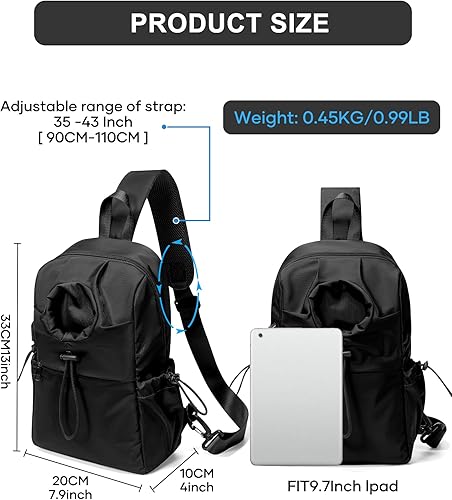 Miniatura 4 de Black Sling Crossbody Bag for Men Women, Tactical Backpack Shoulder Daypack Mini Anti-Theft Motorcycle Chest Bags, Small One Strap Backpack for