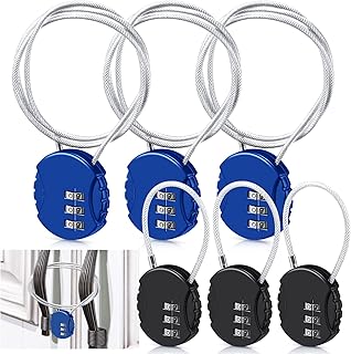 6 Pieces Cable Locks Combination Locks Cable Luggage Locks 3 Digit Thin Combo Padlock Waterproof Travel Padlock for Travel Gym Bike Backpack Cabinet 30 Inch, 5.31 Inch Wire Rope