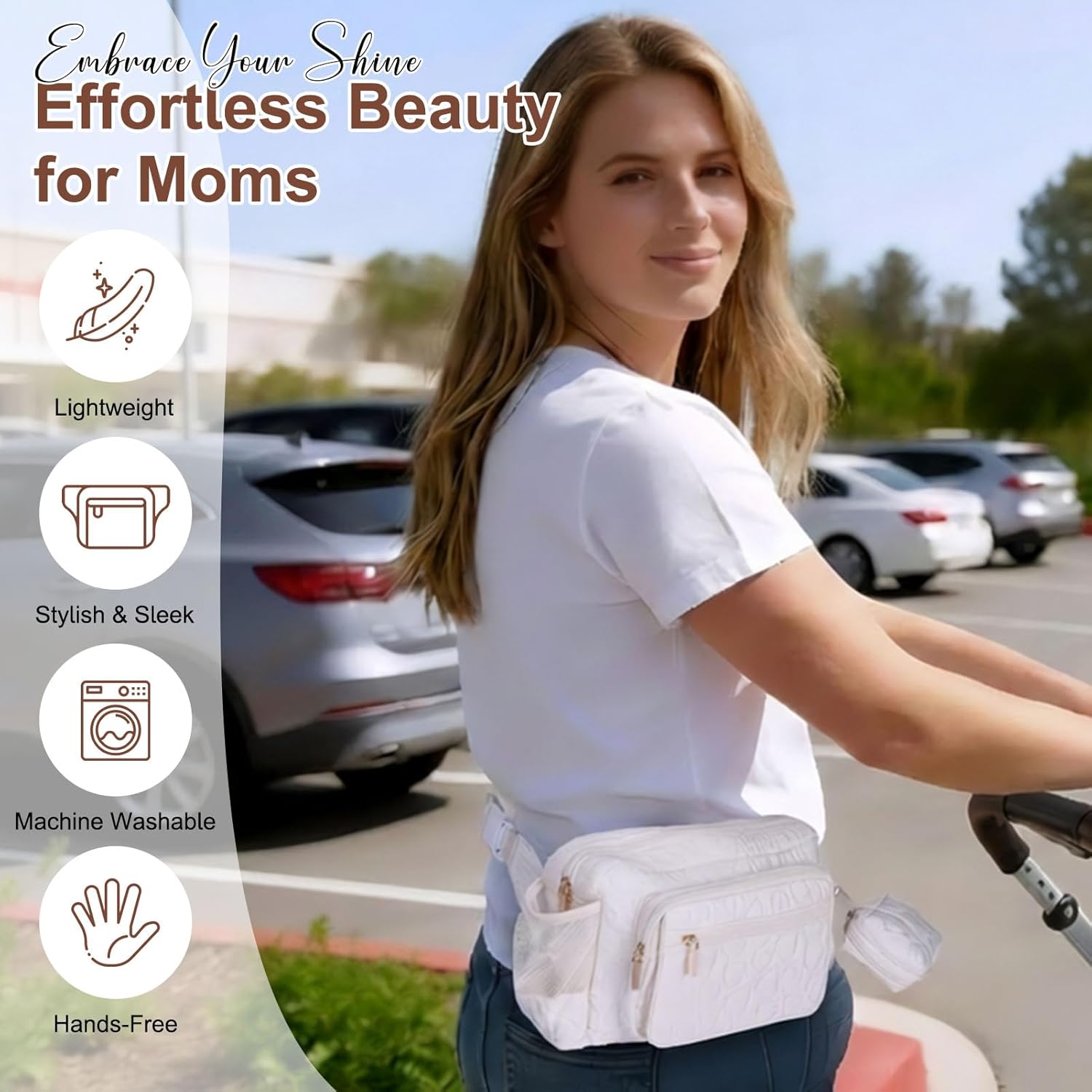 Rexmore Puffer Quilted Fanny Pack Diaper Bag for Mom - Women‘s Compact Crossbody Purse with Portable Changing Pad & Wipes Pouch, Travel & Quick Errand Baby Essentials Organizer (Off White) - Image 3