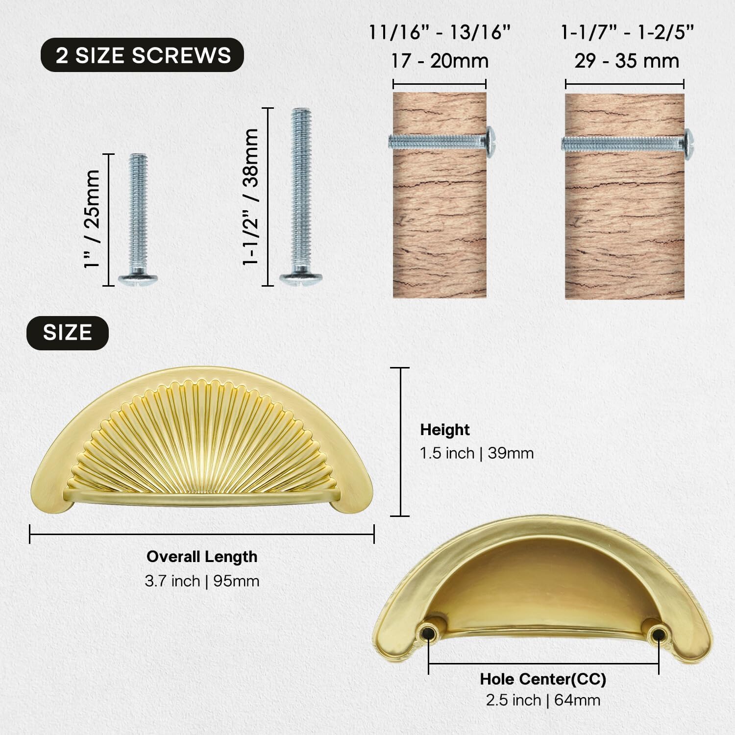 10 Pack Brushed Gold Bin Cup Drawer Pulls 2.5 Inch(64mm) Hole Center Zinc Alloy Cabinet Handles Brushed Brass Dresser Kitchen Cupboard Bathroom Furniture Hardware