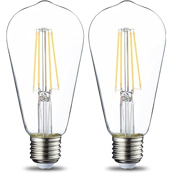 AmazonBasics LED E27 Vintage Edison Bulb, ST64, 7W (equivalent to 60W), Clear Filament - Pack of 2