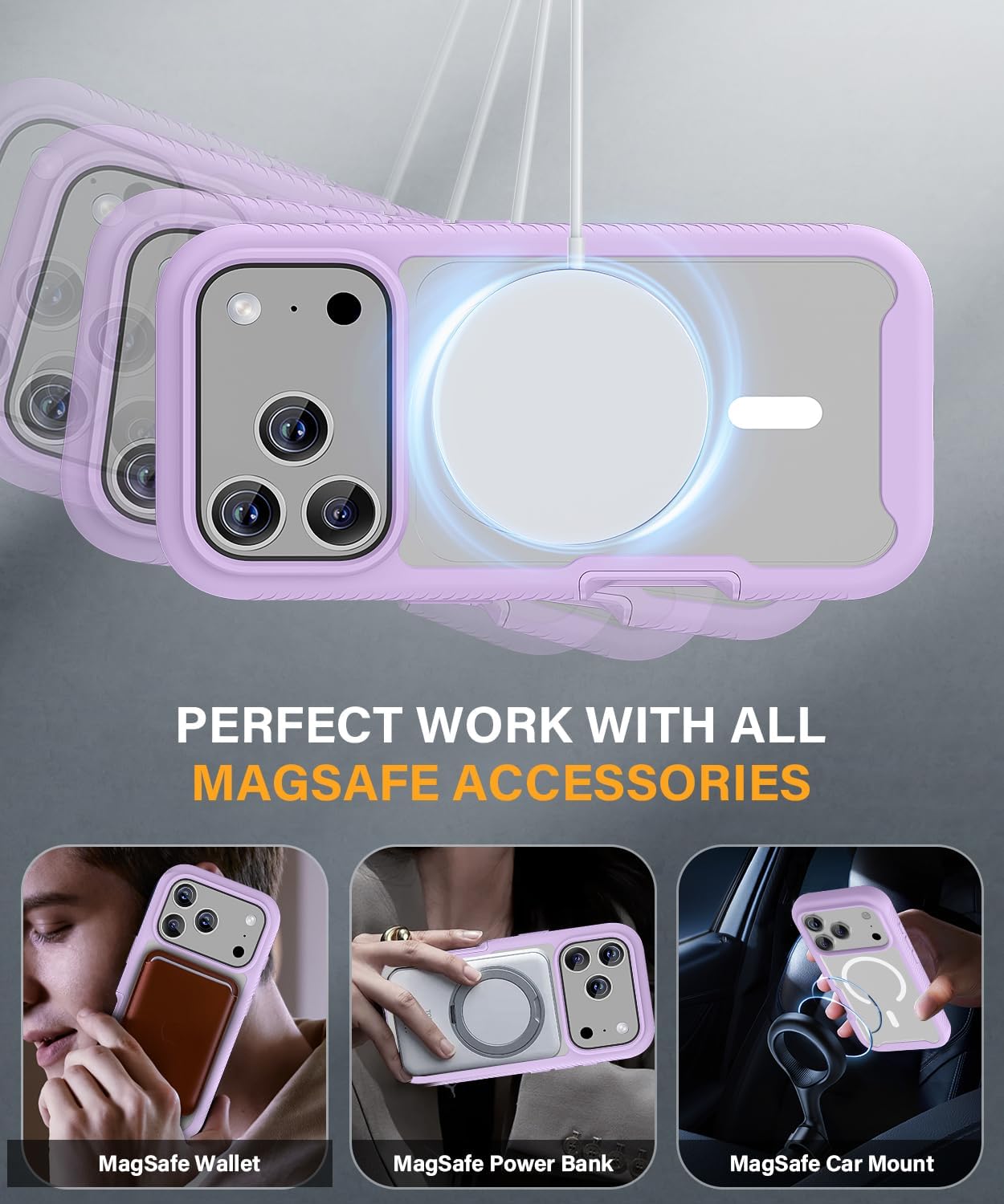 Magnetic for iPhone 17 Pro Max Case with Built-in Sensitive Screen Protector, Full-Body Dual Front& Back Protective Phone Case[Compatible with MagSafe] DropProof 17 ProMax Cover 6.9", Purple