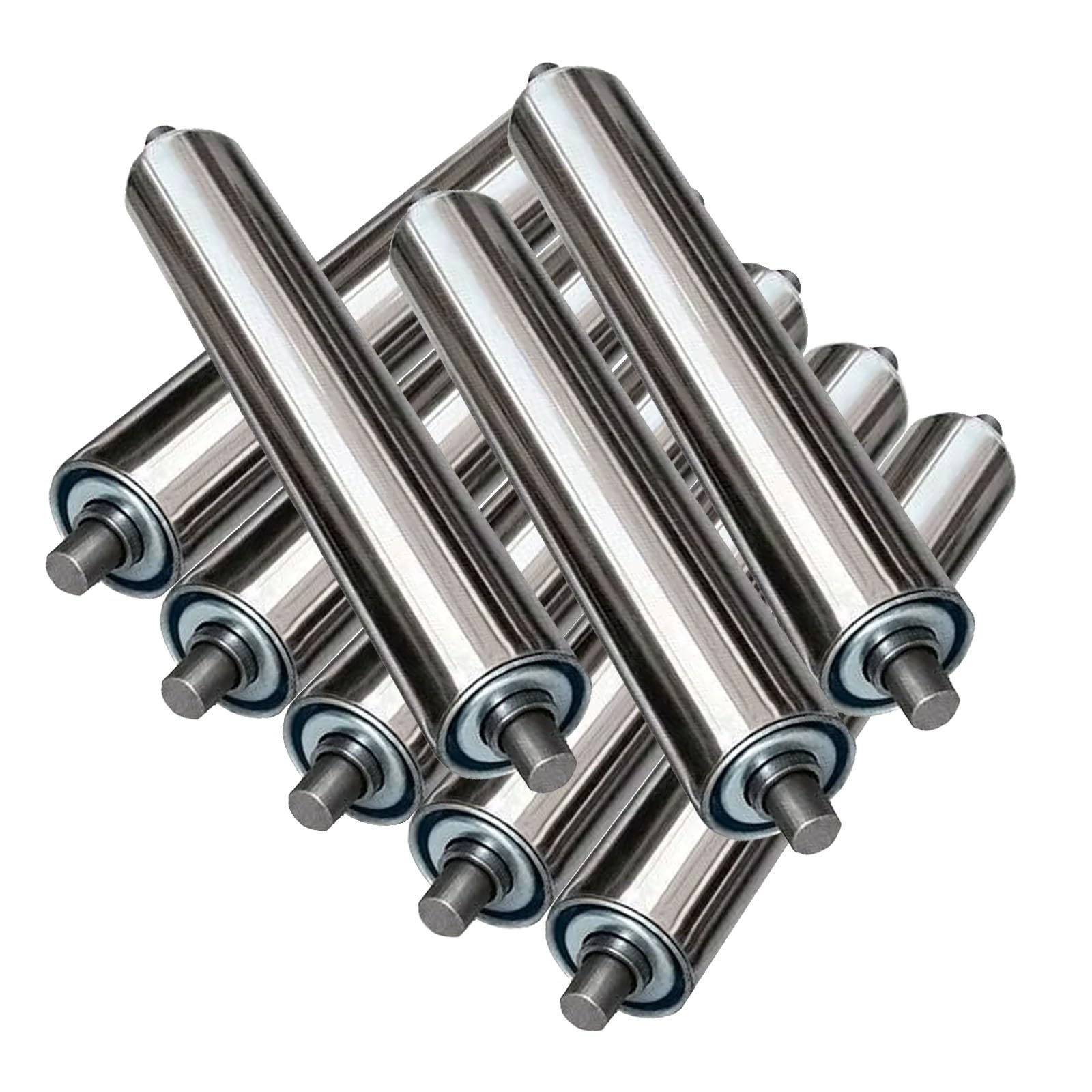 Metalowe rolki przemysłowe, rolki przenośnikowe ze stali nierdzewnej 4/8 opakowanie prasy sprężynowej 38/60 mm 100-1000 mm (8 sztuk D-38 mm/1,5", L-650 MM/25,6 cala)